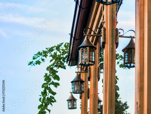 vintage iron copper lanterns with a branch of grapes in Georgia