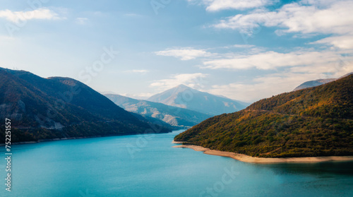 autumn landscape of mountains and lake in Georgia
