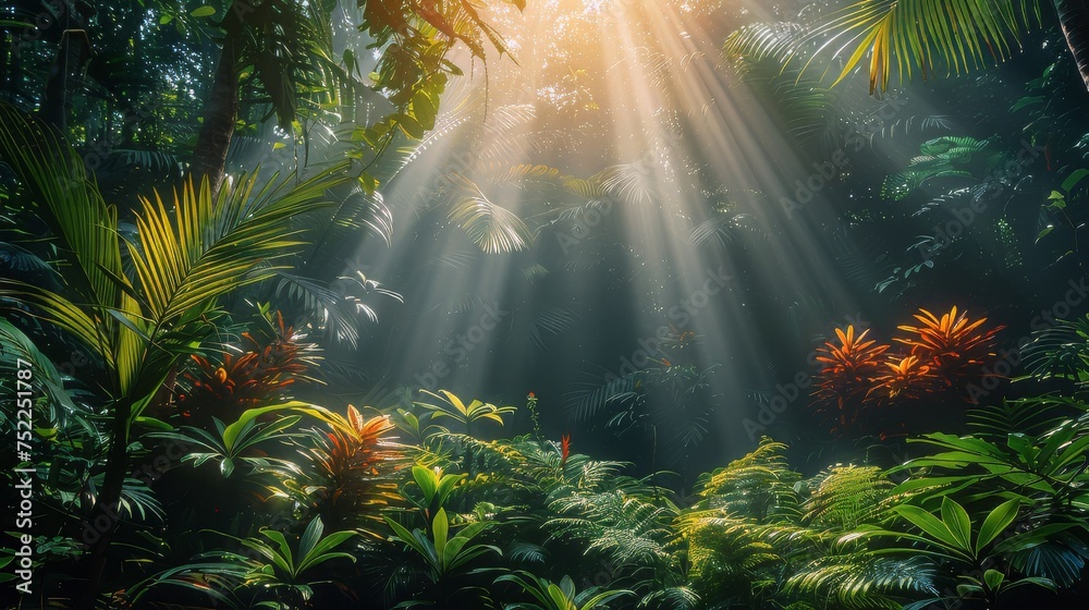 Sunlight Shining Through Trees in the Jungle