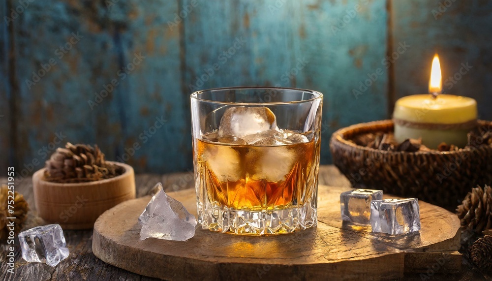 glass of whiskey with ice