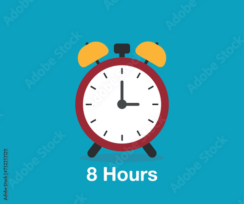 8 Timer sign icon. 8 Hours stopwatch symbol in blue background