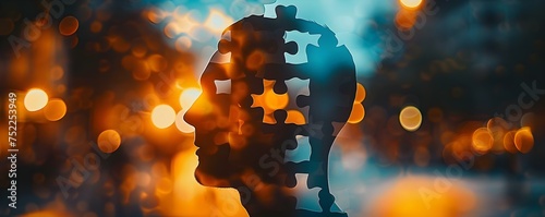 Abstract representation of the human mind using a puzzle piece and silhouette. Concept Abstract Art, Human Mind, Puzzle Piece, Silhouette, Representation photo