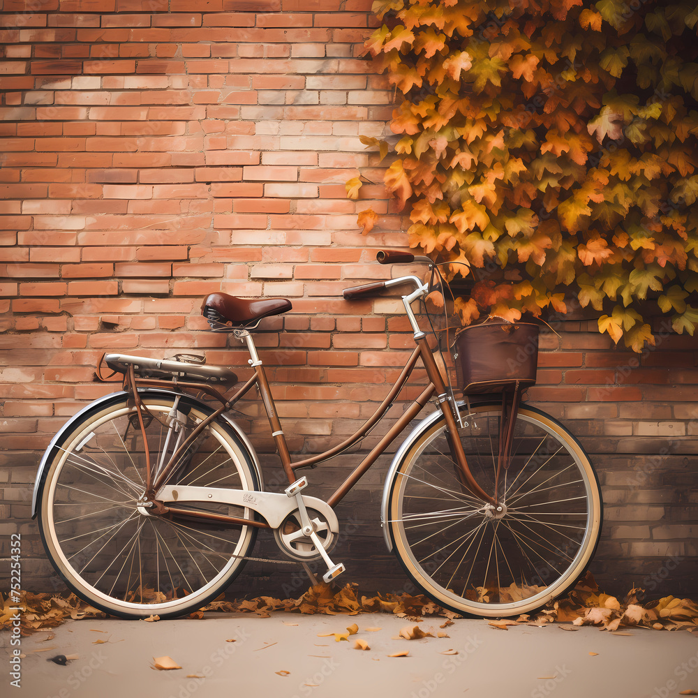 Vintage bicycle leaning against a brick wall.