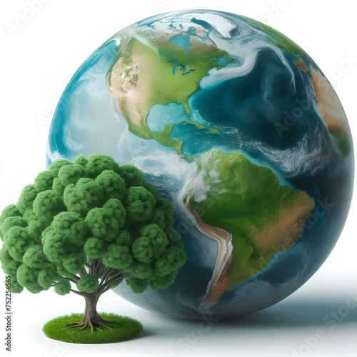 Earth With Tree, Isolated on a white background, World Earth Day