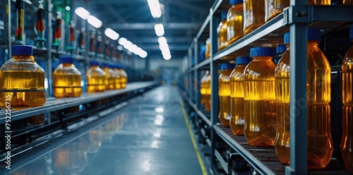 Beverage Bottling Line on  Modern Conveyor, Plastic Bottles on Conveyor Ai Generative 