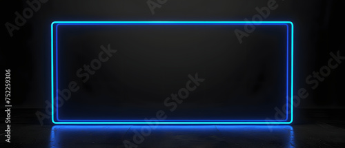 Glowing Blue Rectangle Neon Frame with Black Background