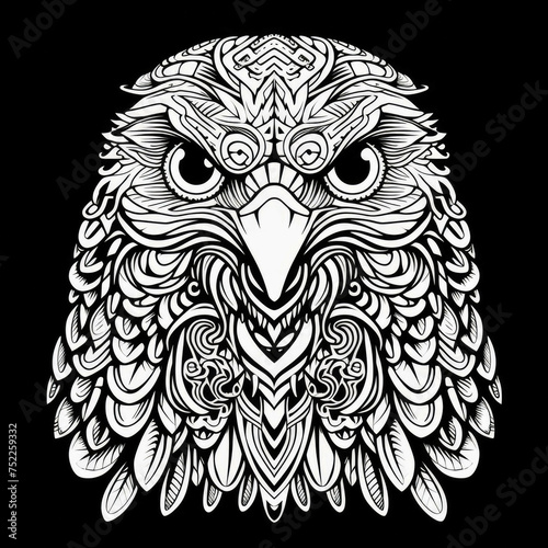 Hawk Mandala Style Illustration  black and white