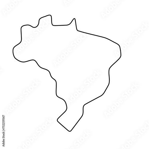 Brazil country simplified map. Thin black outline contour. Simple vector icon