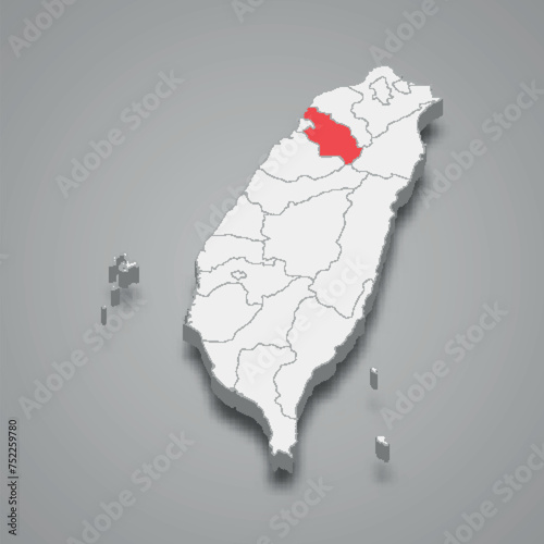 Hsinchu County division location within Taiwan 3d map