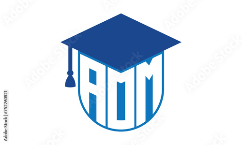 AOM initial letter academic logo design vector template. school college logo, university logo, graduation cap logo, institute logo, educational logo, library logo, teaching logo, book shop, varsity photo