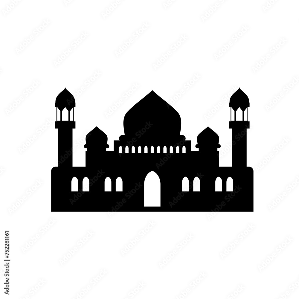 flat mosque silhouette vector illustration. Islamic mosque buildings in silhouette for background element design. Muslim Mosque Silhouette. Ramadan ramadhan kareem. eid mubarak.