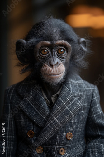 Monkey Avatar in a Business Suit. Playful photo portrait for a personal account. photo