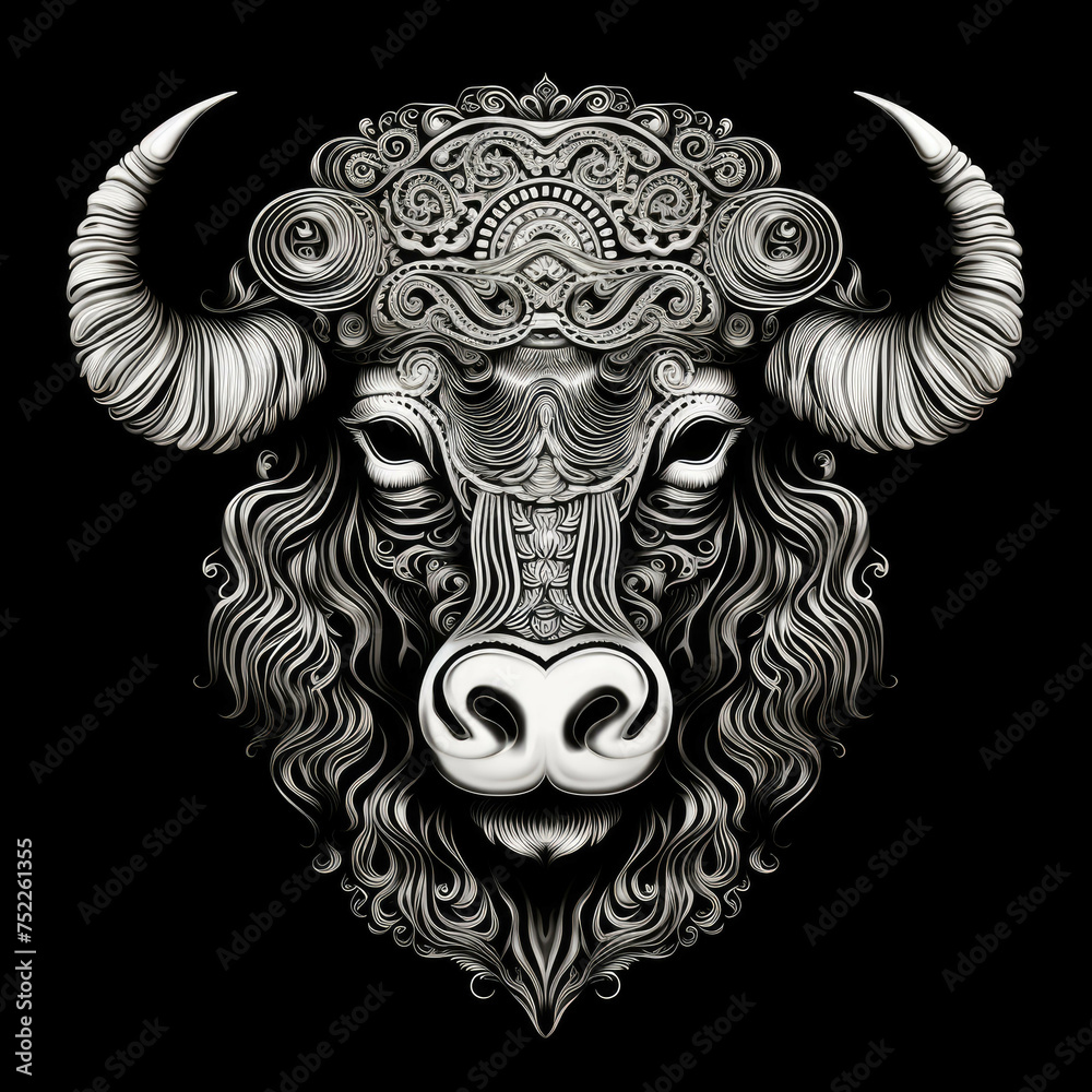 Bison Mandala Style Illustration, black and white Bison Mandala Style Illustration, black and white