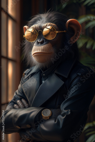 Monkey Avatar in a Business Suit. Playful photo portrait for a personal account. photo