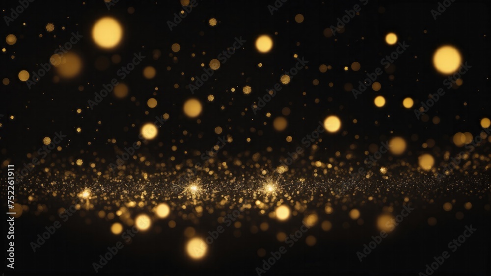 Black and gold bokeh with elegant sparkling particles on dark background Black and gold bokeh with elegant sparkling particles on dark background