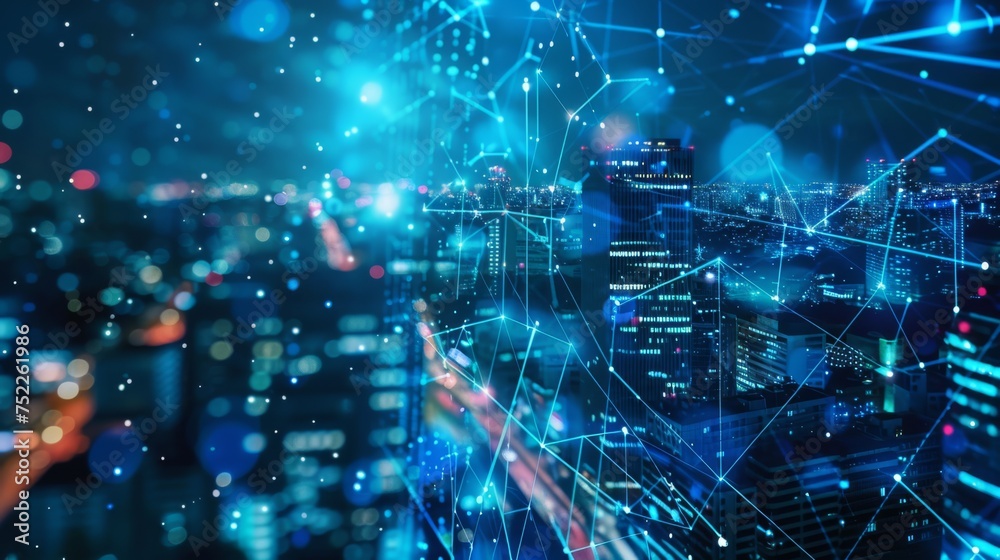 Fototapeta premium AI Machine Learning, Innovation and Collaboration Visions of Tomorrow: Deep Dive into the Realm of AI, Robotics, and Cutting-Edge Futuristic Technology, Advanced Systems Shape the Landscape background