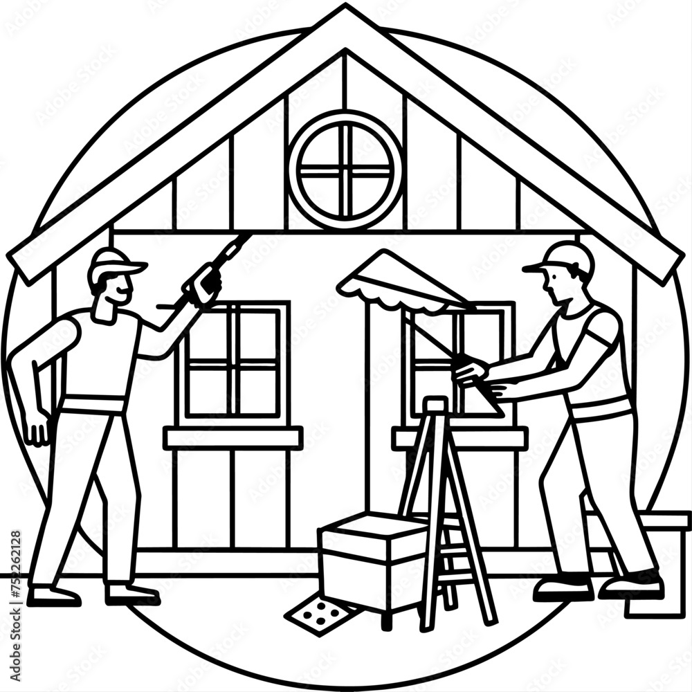 carpenter workers painting house vector illustration graphic design vector illustration graphic design carpenter workers painting house vector illustration graphic design vector illustration graphic design