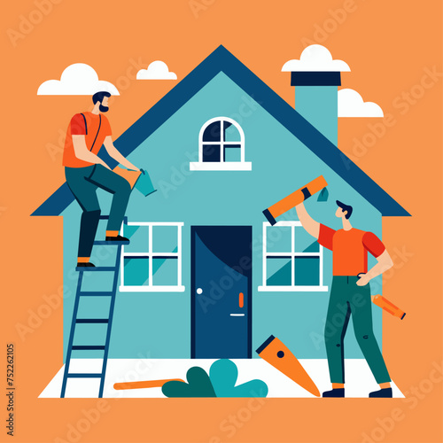 Home renovation concept. Repairman and handyman. Vector illustration in flat style