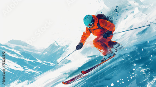 skiing on white background photo