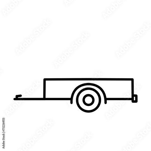 Car trailer icon. Side view. Black contour linear silhouette. Vector flat graphic illustration. terisolir pada putih