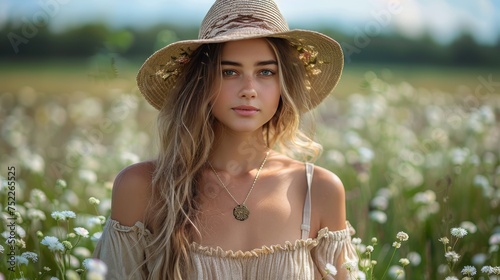 Woman Wearing Hat Standing in Field of Flowers