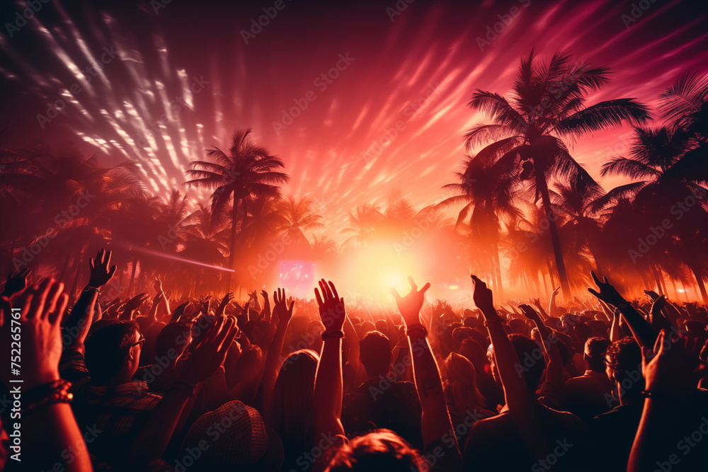 Fototapeta premium Atmospheric background with a crowd of people hanging out at a concert