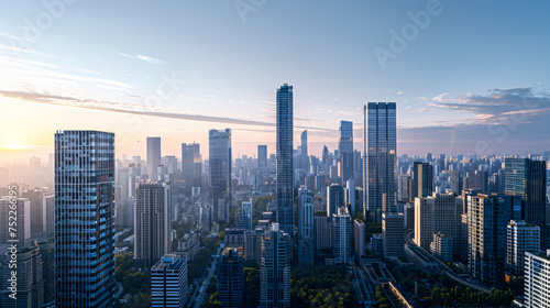 View of modern residential buildings. Cityscape of high-rise buildings in the center of the metropolis. Business district in the center. Concept of architecture  buildings.