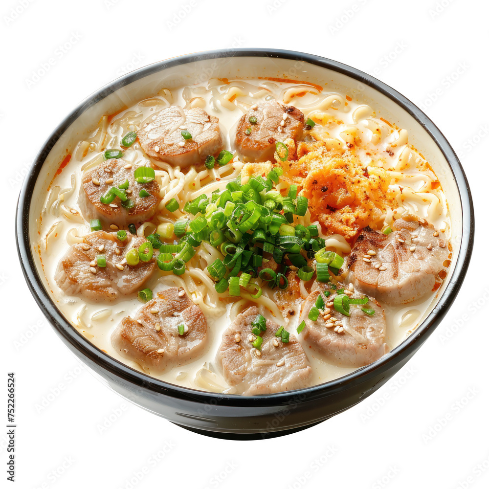 noodles in white soup top meat slice