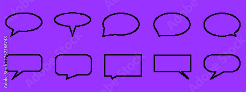Pixel speech bubble set. Pixel art element for dialog box. Computer 8 bit graphic. Speech bubble retro design. Vector illustration