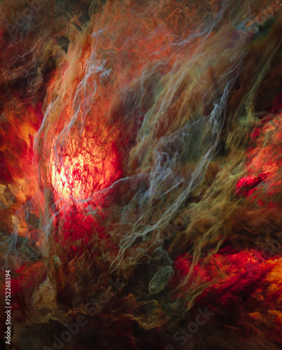 Nebula in outer space, planets and galaxy, 3d animation