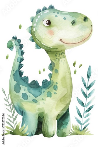 minimalist baby dinosaur  cute watercolor illustration isolated on white background for clipart. ai generated