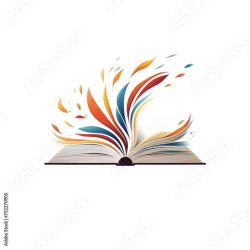 Simple graphic logo of colorful book on white background.