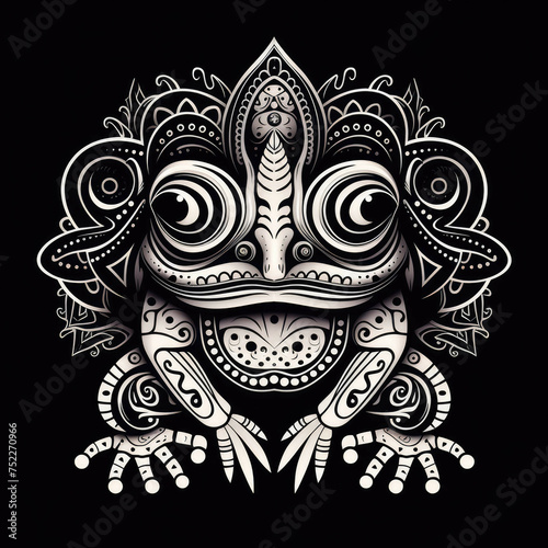 Frog Mandala Style Illustration, black and white