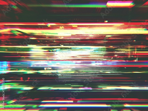 Abstract digital noise with glitch effect in red and green tones.