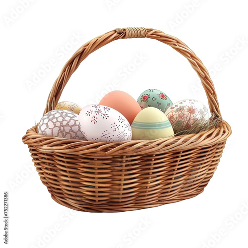 easter eggs in basket vector cartoon illustration isolated on transparent background - Generative AI
