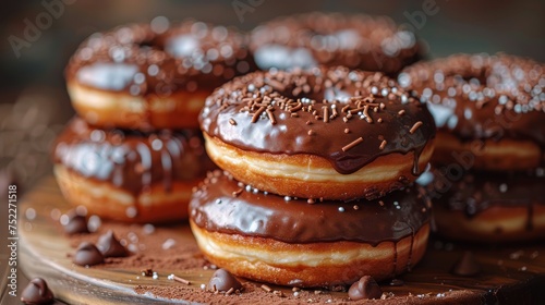 Stack of Glazed Donuts on Wooden Table