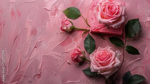 Pink Background With Paper Flowers and Leaves