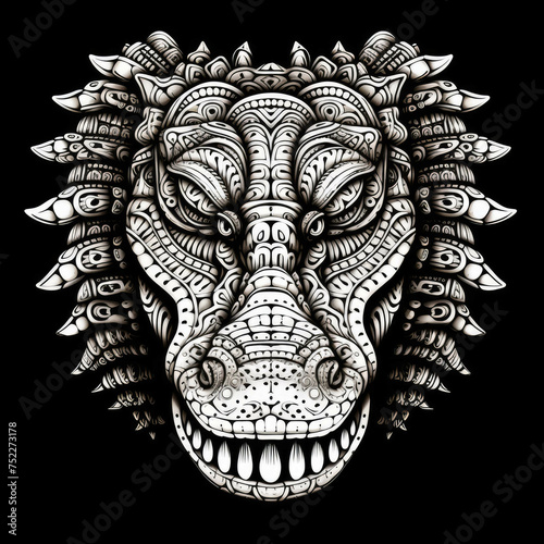 Crocodile Mandala Style Illustration  black and white