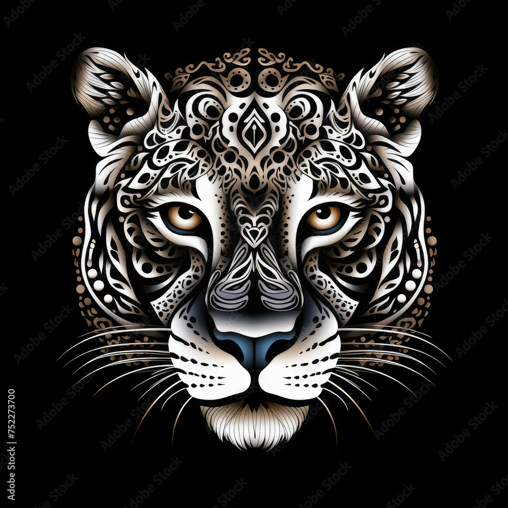 Obraz premium Jaguar Mandala Style Illustration, black and white