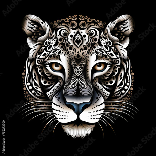 Jaguar Mandala Style Illustration  black and white