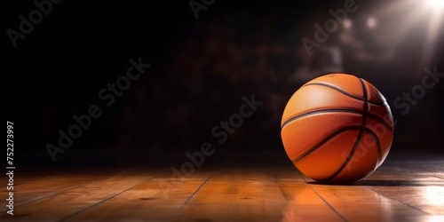 Basketball on Hardwood Court with Dark Background © vectoraja
