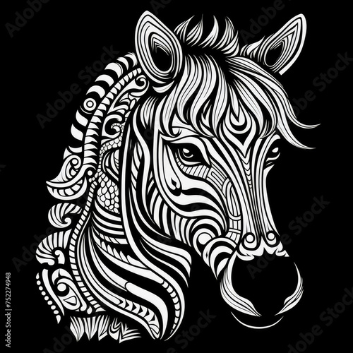Zebra Mandala Style Illustration  black and white