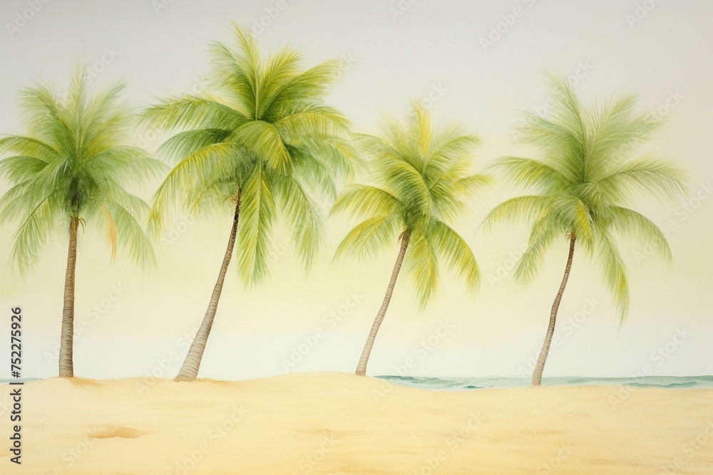 Lush palm trees swaying in the gentle breeze their fronds casting dappled shadows on the golden sand below Lush palm trees swaying in the gentle breeze their fronds casting dappled shadows on the golden sand below