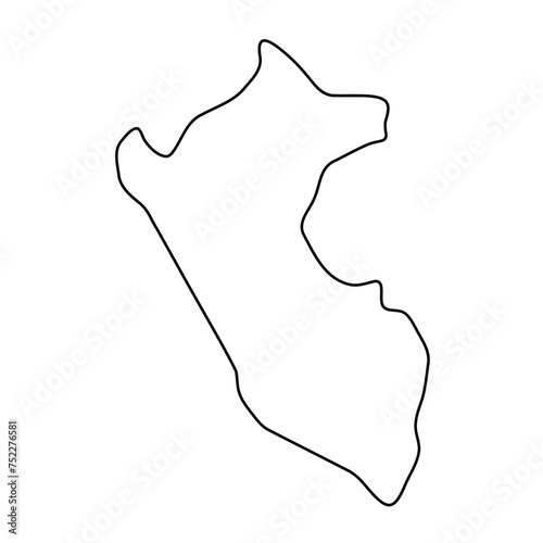 Peru country simplified map. Thin black outline contour. Simple vector icon