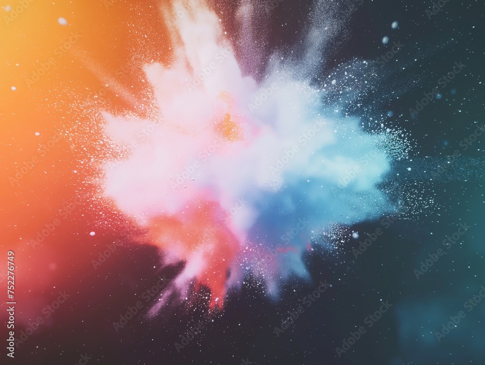A vivid burst of pink and purple hues with particles scattered throughout, depicting a dynamic and colorful explosion.
