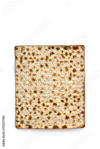 Matzo for passover celebration on a white background with space for text. Top view, flat lay