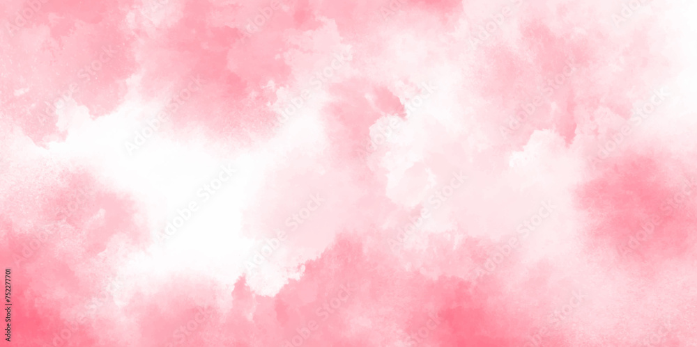 Fantasy light red, pink shades watercolor background. light pink and white colors background for design subtle color. Soft pink grunge background frame plane sky view with stars and sunset