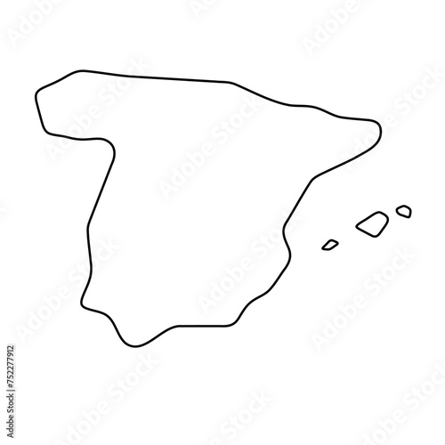 Spain country simplified map. Thin black outline contour. Simple vector icon