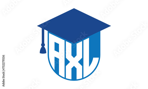 AXL initial letter academic logo design vector template. school college logo, university logo, graduation cap logo, institute logo, educational logo, library logo, teaching logo, book shop, varsity photo