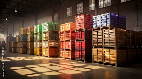  A large warehouse filled with neatly stacked boxes and crates,